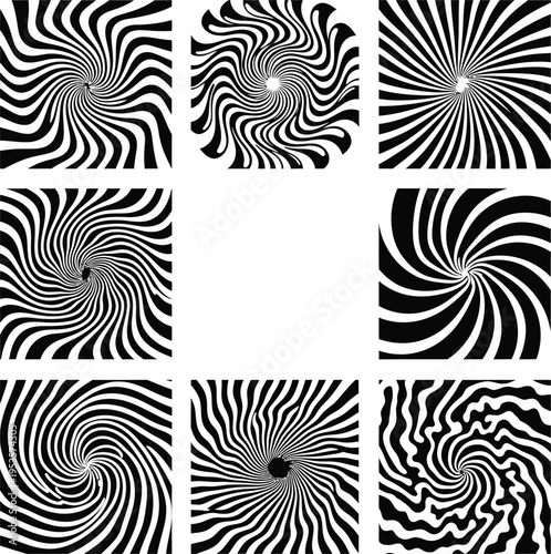 Obraz na płótnie Collection of black and white swirling and wavy patterns