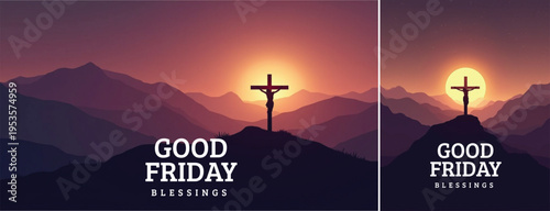 Dramatic Good friday with cross background, Good friday holy week background for banner and social meida template