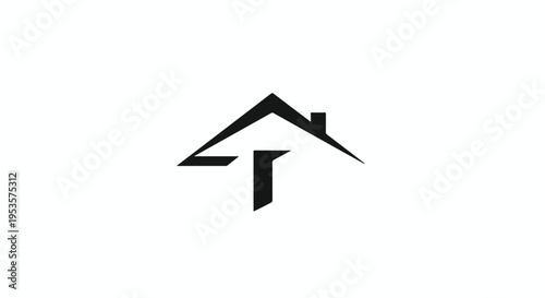 Black house roof logo with stylized letter T on white background