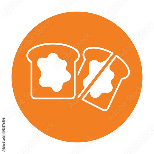 Bread slices with butter spread on bright orange background for simplicity