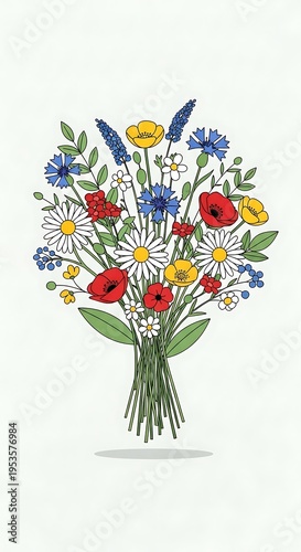 Hand-drawn Wildflower Bouquet: Delicate Lines, Bright Colors