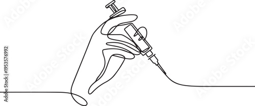 Continuous line, hand of anesthesiologist, surgery, anesthesia line art vector. one line Icon drawing