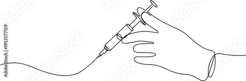 Continuous line, hand of anesthesiologist, surgery, anesthesia line art vector. one line Icon drawing