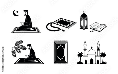 Islamic Symbols and Icons Set Illustration.