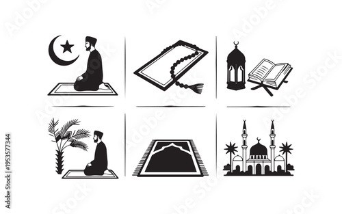 Islamic Symbols and Icons Set Illustration.