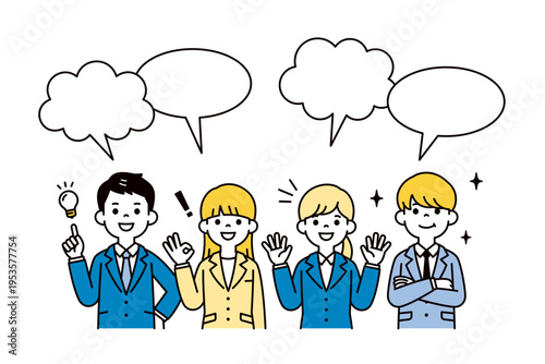 インタビューに答える、就職活動中の若い複数のビジネスパーソンの上半身ベクターイラスト素材