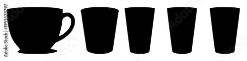 Cup set with solid black silhouette design featuring minimalist, single cup, solid silhouette with high contrast and black shape