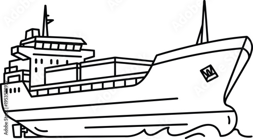 A large ship with a flag on top