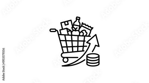 Grocery Cart with Rising Prices Concept