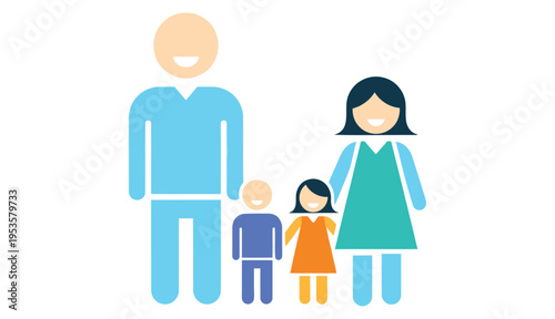 A family of mother, father and 3 children. Vector symbol.
