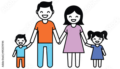 A family of mother, father and 3 children. Vector symbol.
