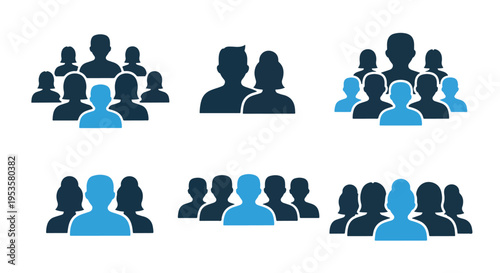 teamwork flat icons set isolated blue - Glyph solid icon - Editable modern style icon - Clipart, sticker - icon set