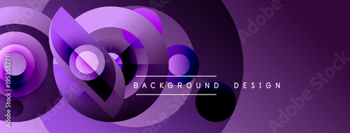 Abstract purple gradients form dynamic circles, layers. Modern design element suitable for backgrounds, presentations. Smooth transitions create visual depth.