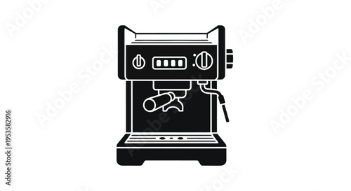 Black and white silhouette of a modern espresso machine for coffee brewing