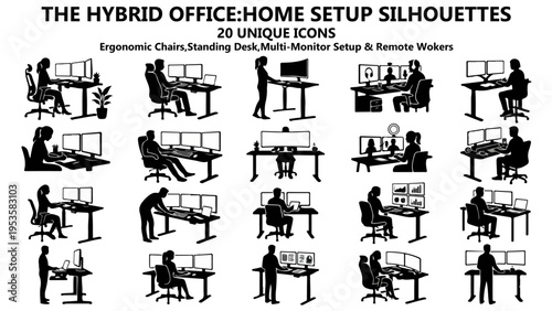 the hybrid office : home setup silhouettes 