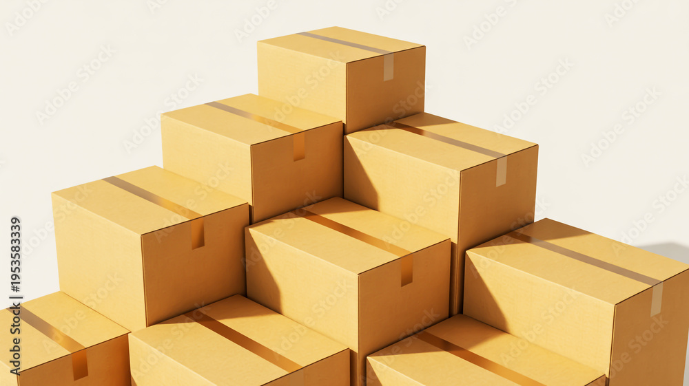 Fototapeta premium Stack of cardboard boxes on a white background packaging shipping