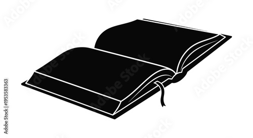 An open book is depicted in a stark black graphic creating a dramatic silhouette high quality