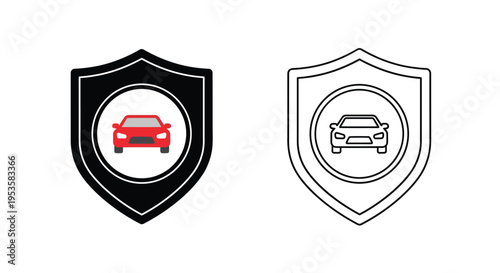 Car insurance shield icons filled black and outlined white versions shown