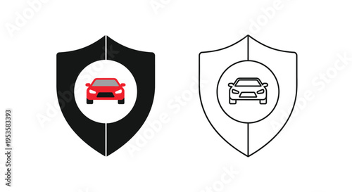 Two shield icons featuring vehicles one colored and one outline