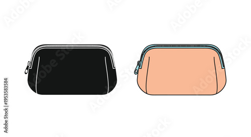 Two cosmetic pouches presented in contrasting colors and styles