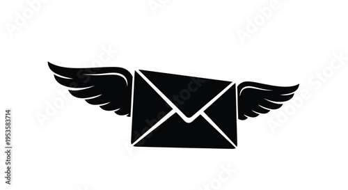 A black silhouette of an envelope with wings suggesting swift delivery