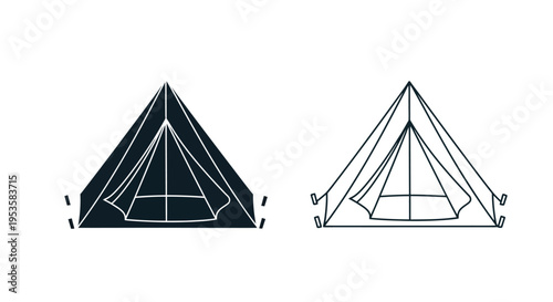 Two stylized teepee illustrations one solid and one outlined