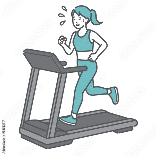 汗をかきながら苦しそうにトレッドミルで走る女性