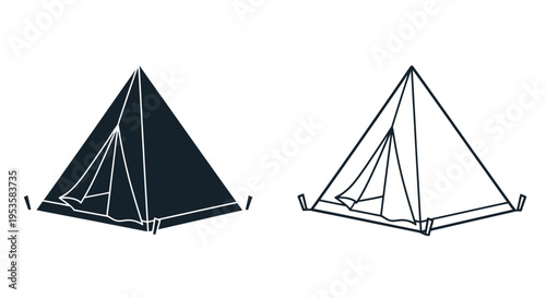 Simple illustration of a teepee or conical tent in two variations