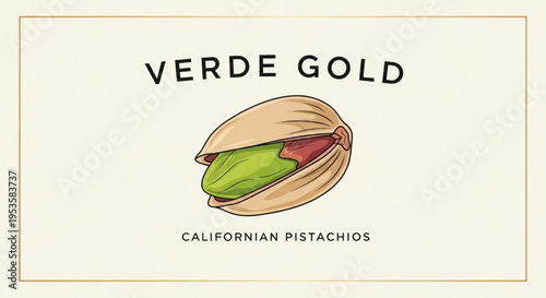Verde gold californian pistachios label with green and red shell