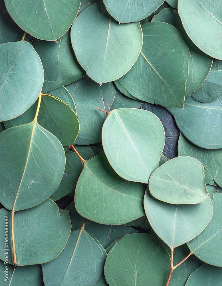 Obraz premium Close-up of layered, flat, oval-shaped leaves, varying shades of green, arranged on a textured, dark background