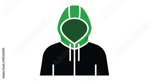 Anonymous figure with a green hooded sweatshirt face obscured