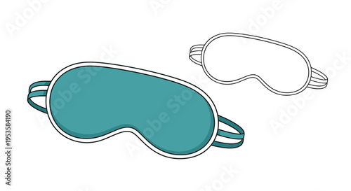 Two sleep masks one colored and one outline are displayed on a white background