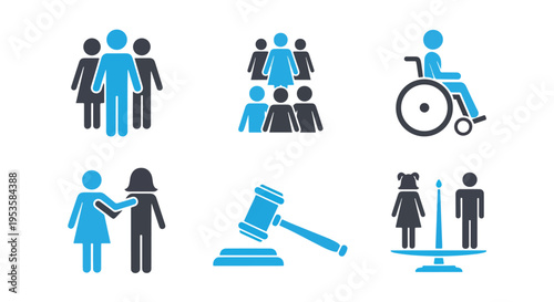 diverse people icons set flat design - Line and glyph solid icon and logo template - Clipart, sticker - icon set