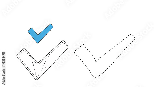 Educational worksheet for kids featuring check mark symbols with dotted lines for tracing practice and learning.