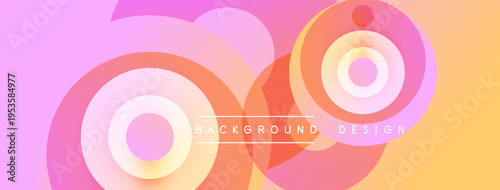 Abstract circles overlap, creating vibrant pink, orange hues. Gradient shades blend smoothly, forming modern background design.