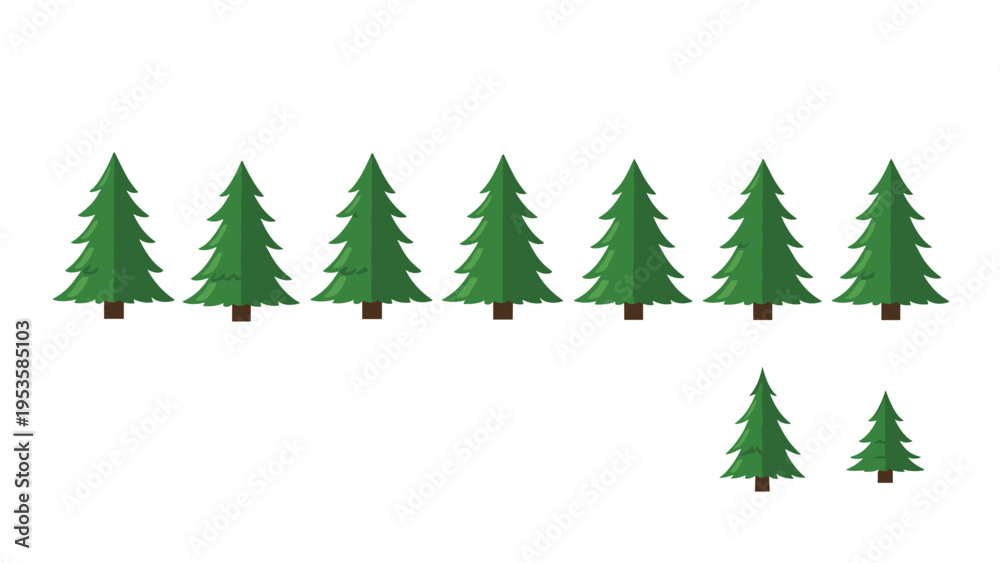 Obraz premium Set of simple green pine trees in various sizes represents a forest, nature, or winter themes for environmental and seasonal design projects.