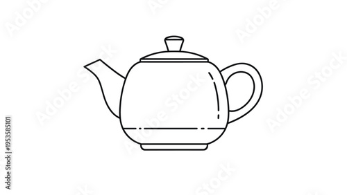 Simple black and white line art of a teapot offers a clean and minimalist illustration for kitchen, tea time, or beverage-themed projects.
