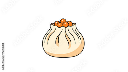 Traditional dim sum dumpling topped with bright orange roe provides a clean and appetizing food illustration for Asian culinary-themed projects.