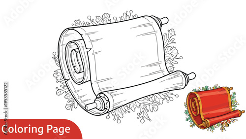 Ancient scroll with foliage and berry decorations offers a classic and detailed coloring page for historical, holiday, or fantasy-themed projects.