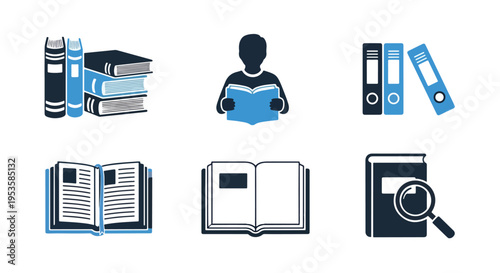 education icons set flat design blue - Minimalist, flat icon, outline, glyph, linear, clipart, sticker - icon set