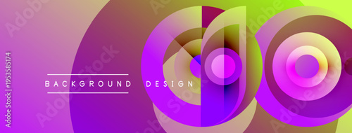 Abstract vibrant circles overlap, creating dynamic gradient background. Text labels background and design present. Modern visual composition.