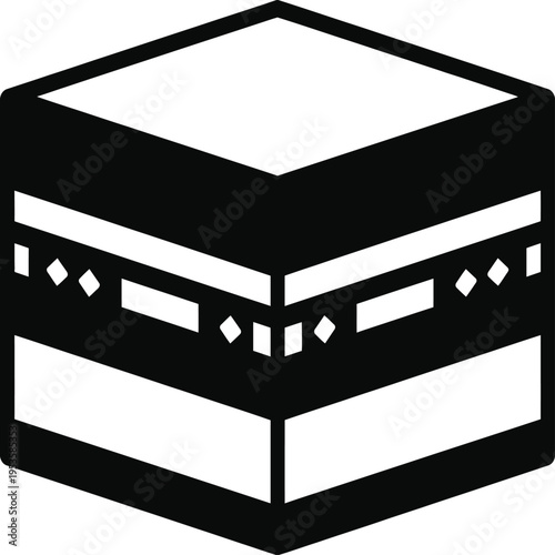 Geometric representation of the kaaba with intricate black and white design patterns isolated on white background, Vector, illustration