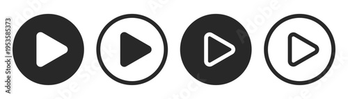 Collection of Play button in circle vector icon in flat and outline style design for website design, app, UI, vector stock illustration