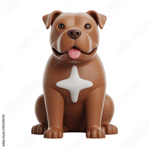 3D Dog Character Sitting with a Brown Coat and White Marking