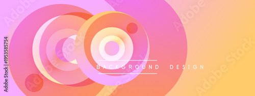 Abstract circles overlap, creating vibrant gradient effect. Pink, orange, yellow hues blend smoothly. Modern design element.