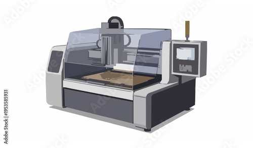 Modern CNC laser engraving machine vector illustration with industrial design and precision cutting technology