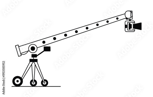 A mechanical crane with extendable arm and camera attachment for aerial photography or surveillance isolated on white background, Vector, illustration