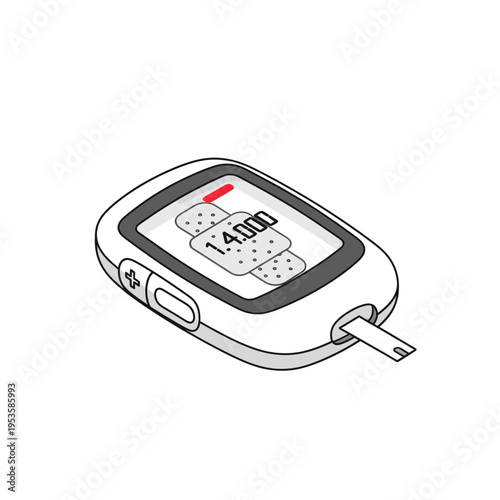 Blood Glucose Meter Illustration Medical Device Diabetes Testing Healthcare Digital Display Monitoring Equipment Analysis Vector Graphic