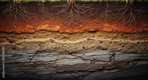 Wallpaper Mural Crosssection of soil layers with plant roots visible in the top layer. Torontodigital.ca
