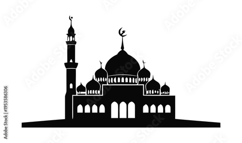 Silhouette of a historic church with a tall steeple against a clear sky isolated on white background, Vector, illustration